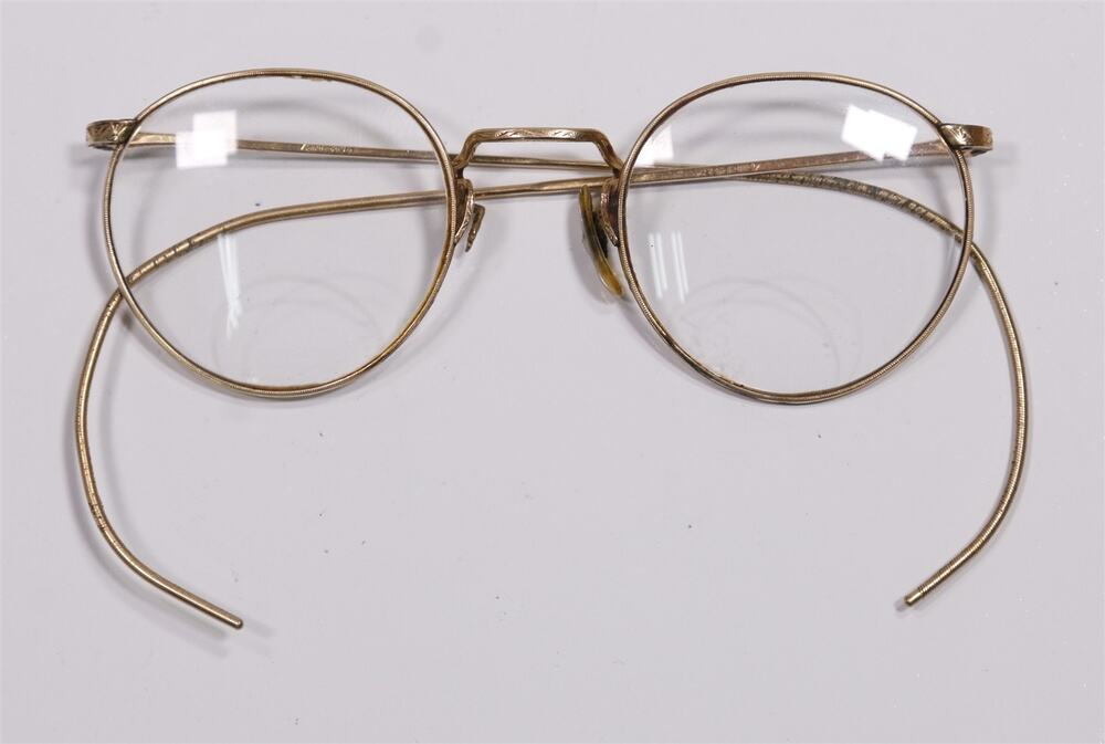 American Optical AO Vintage 50s 40s 12k GF Gold Curved Earpiece Round Glasses